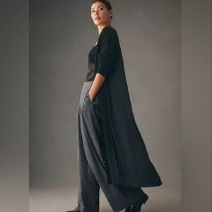 Anthropologie Long Twofer Cardigan Duster Black Xs